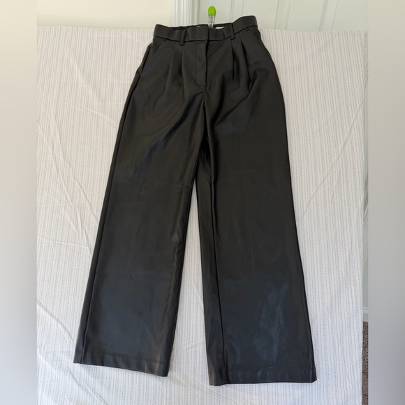 Abercrombie & Fitch Tailored Pants Vegan Leather Black Wide-Leg Sz S Biker Rock - Picture 3 of 15